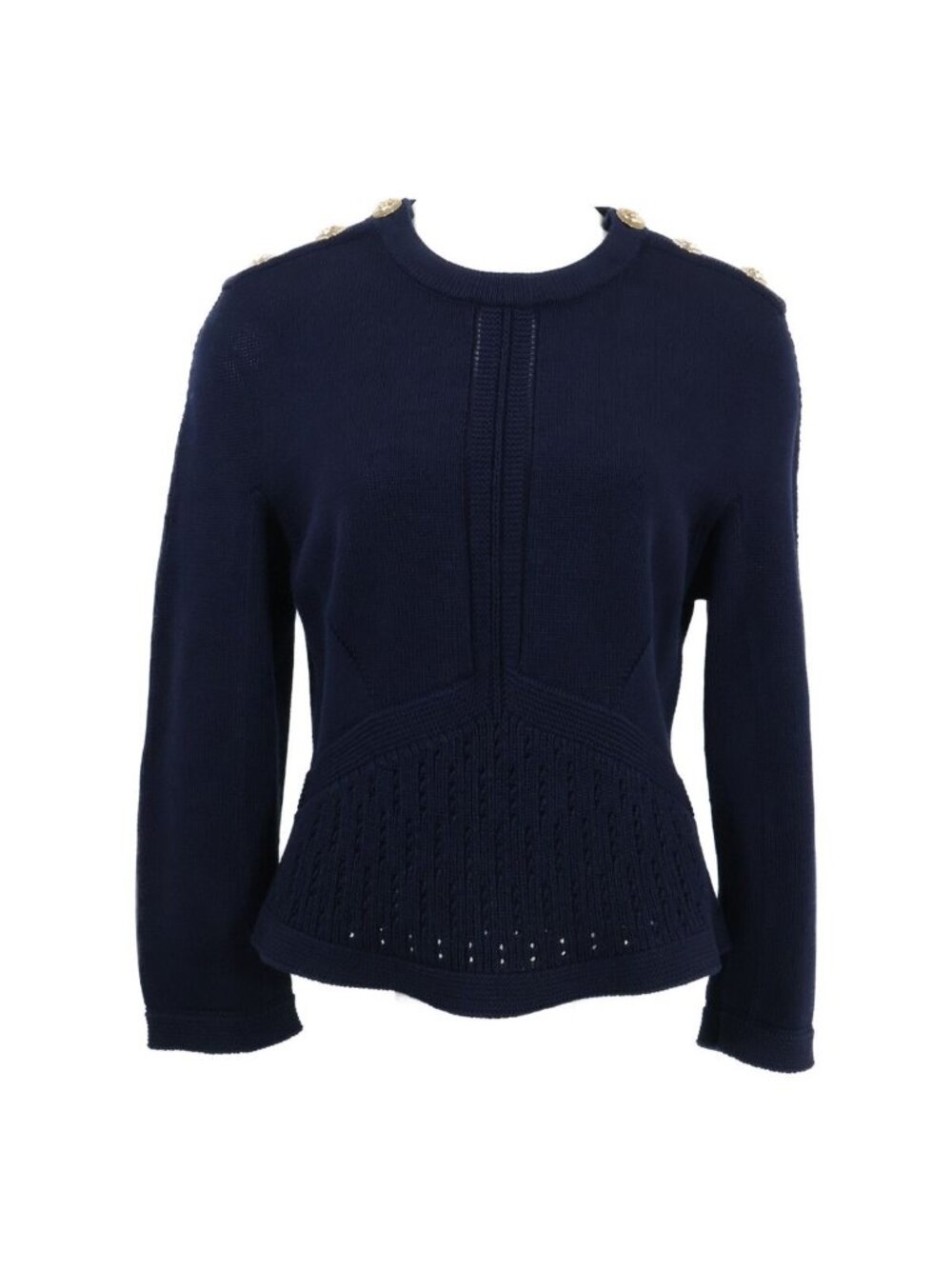 Chanel 21c CC Logo Button Peplum Knit Sweater 38
